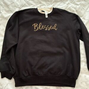 Black Sweatshirt with Leopard print  'Blessed' embroidered. size L